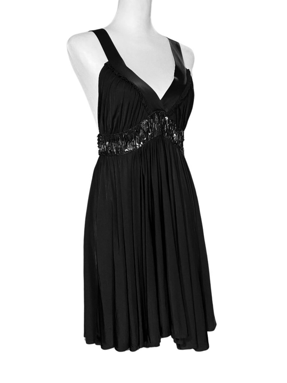 90s Y2K Vintage Bebe Backless Black Midi Dress. S/M. Cocktail Party Beaded Prom - Picture 3 of 11